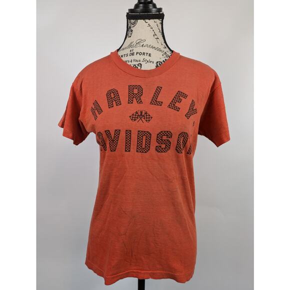 Champion Tops - Vtg 50s Harley Davidson Champion Womens M TShirt POOR Charlies Alton IL Single